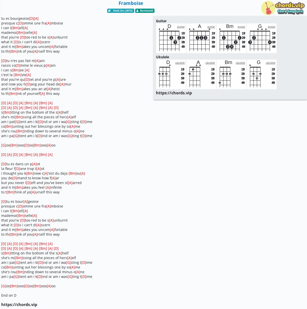 Chord Framboise Bombadil Tab Song Lyric Sheet Guitar Ukulele Chords Vip