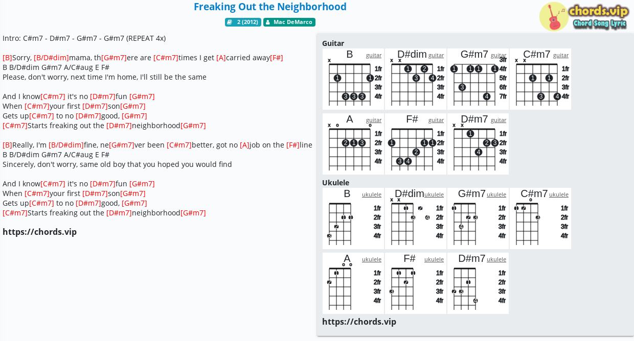 Chord Freaking Out The Neighborhood Mac Demarco Tab Song Lyric Sheet Guitar Ukulele Chords Vip