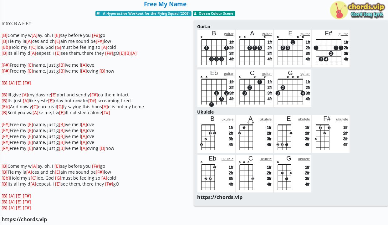 Chord Free My Name Ocean Colour Scene Tab Song Lyric Sheet Guitar Ukulele Chords Vip