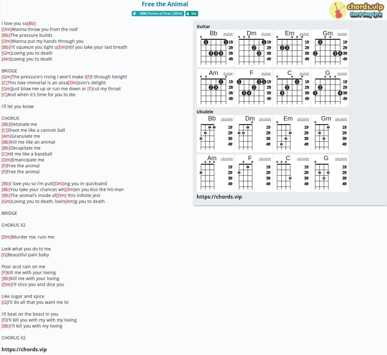 Chord: Free the Animal - Sia - tab, song lyric, sheet, guitar, ukulele | Chord: Free the Animal - Sia - tab, song lyric, sheet, guitar, ukulele |