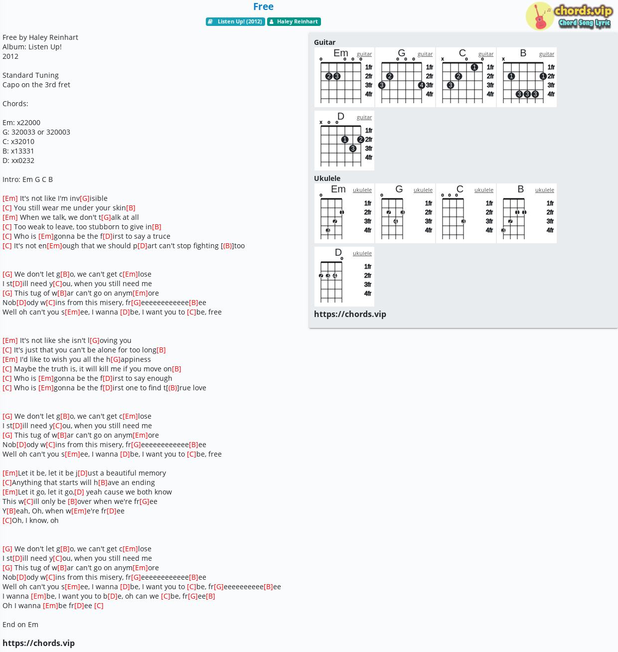 Chord Free Haley Reinhart Tab Song Lyric Sheet Guitar Ukulele Chords Vip