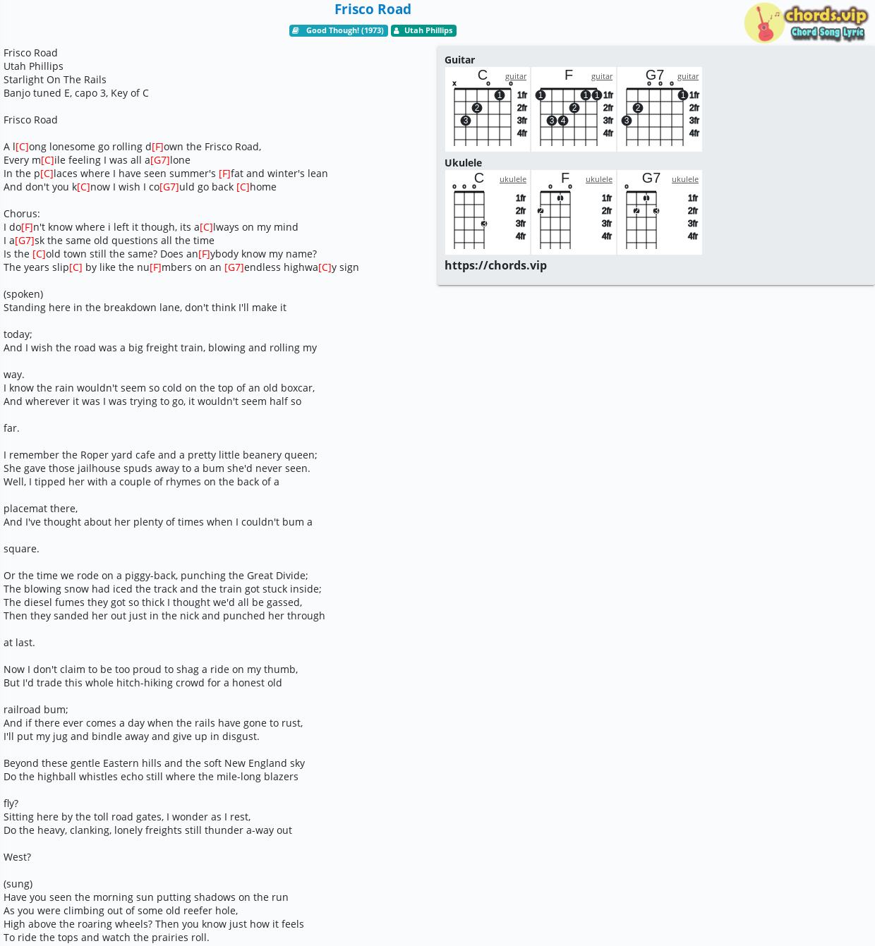 Chord Frisco Road Utah Phillips Tab Song Lyric Sheet Guitar Ukulele Chords Vip tab song lyric sheet guitar ukulele