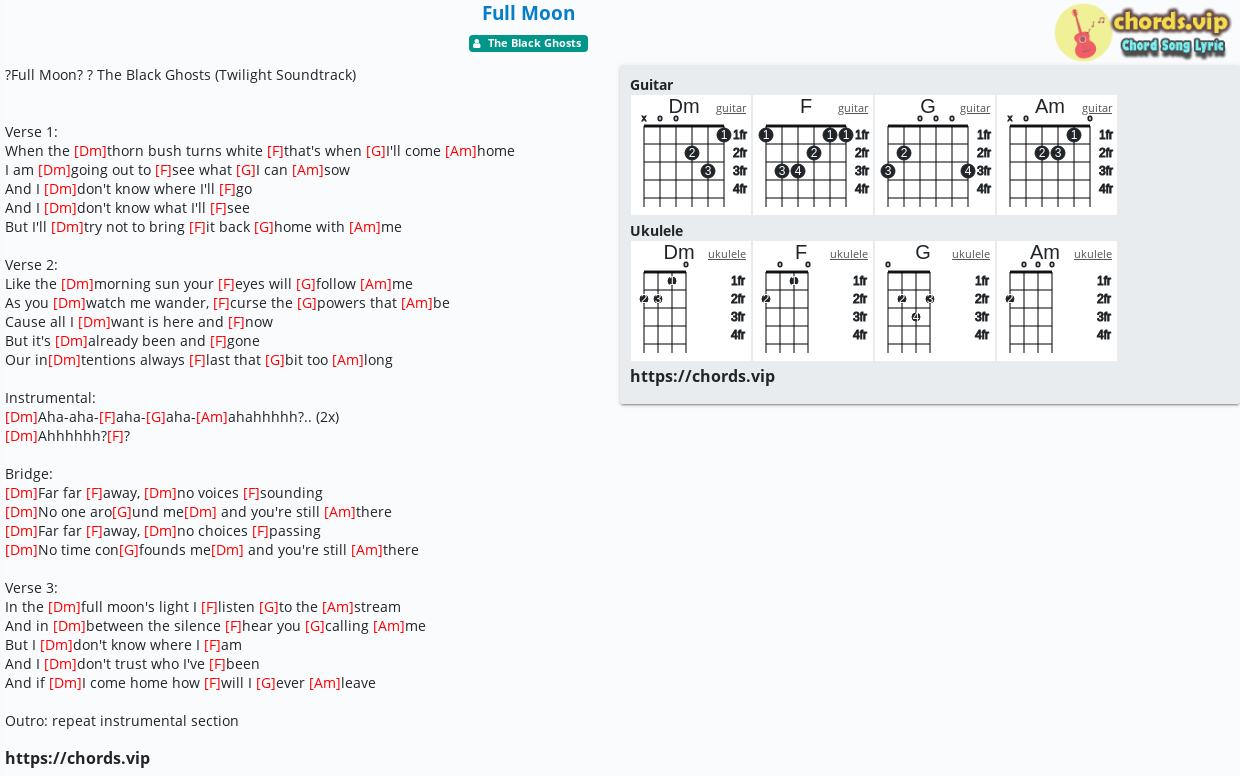 Chord Full Moon tab, song lyric, sheet, guitar, ukulele chords.vip