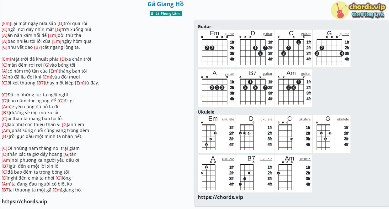 Hợp Âm: Gã Giang Hồ - Lã Phong Lâm - Cảm Âm, Tab Guitar, Ukulele - Lời Bài  Hát | Chords.Vip