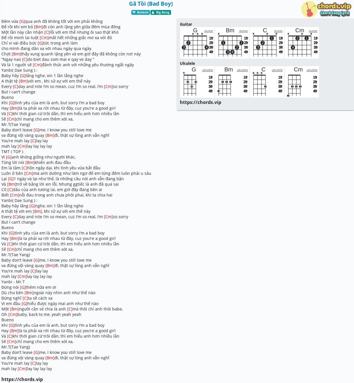 Chord Ga Tồi Bad Boy Big Bang Tab Song Lyric Sheet Guitar Ukulele Chords Vip Chord Ga Tồi Bad Boy Big Bang Tab Song Lyric Sheet Guitar Ukulele Chords Vip