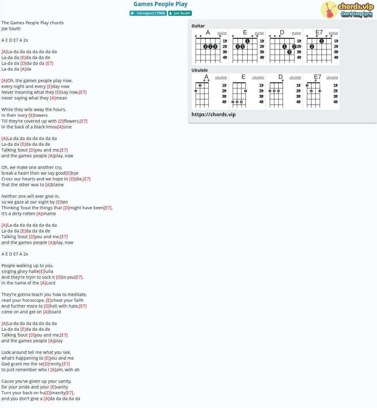 Games People Play - Guitar Chords/Lyrics