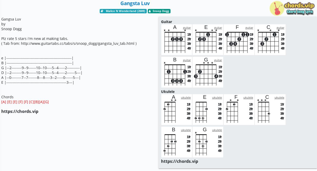 Chord Gangsta Luv Snoop Dogg Tab Song Lyric Sheet Guitar Ukulele Chords Vip