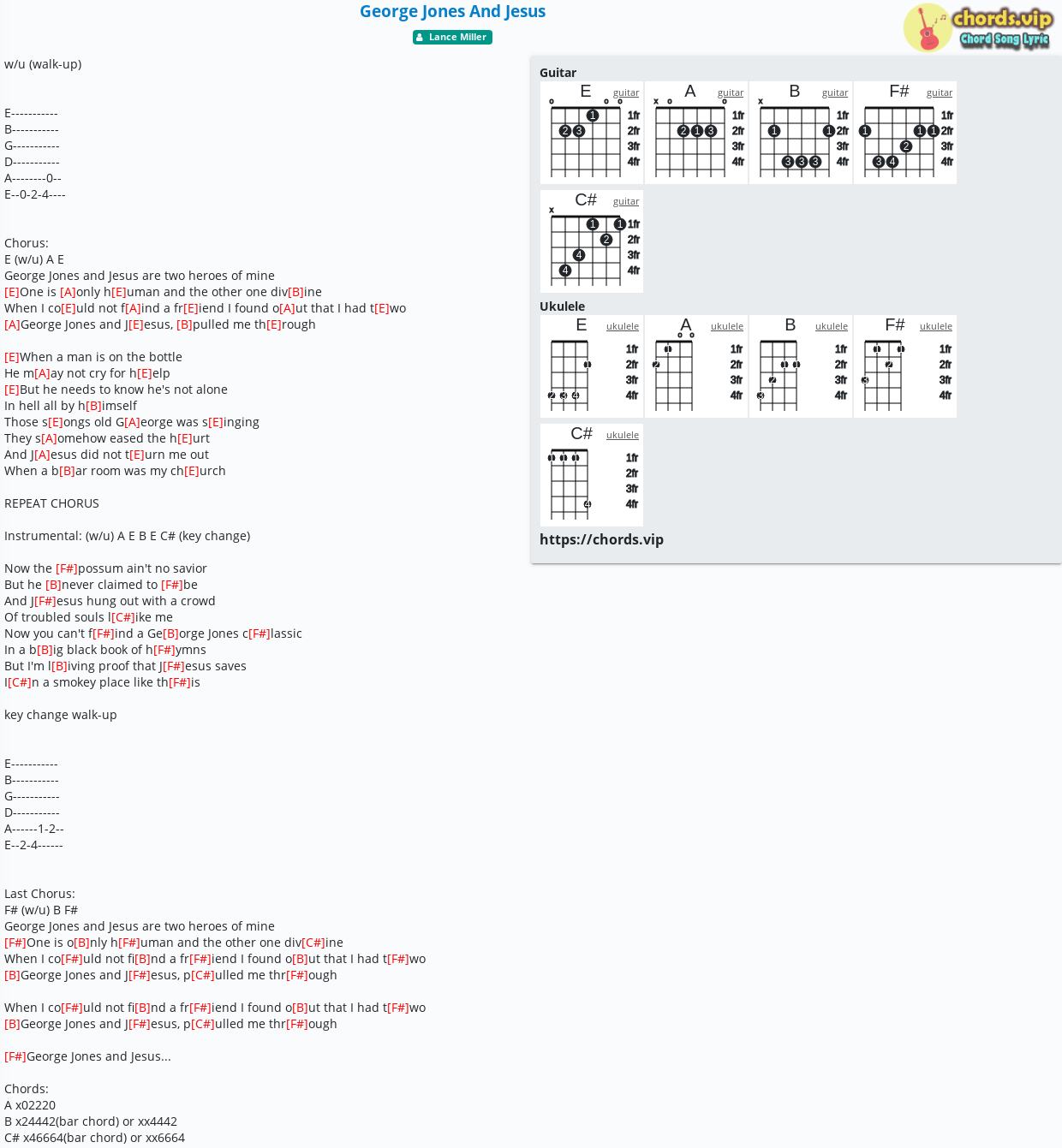 Chord George Jones And Jesus Lance Miller Tab Song Lyric Sheet Guitar Ukulele Chords Vip