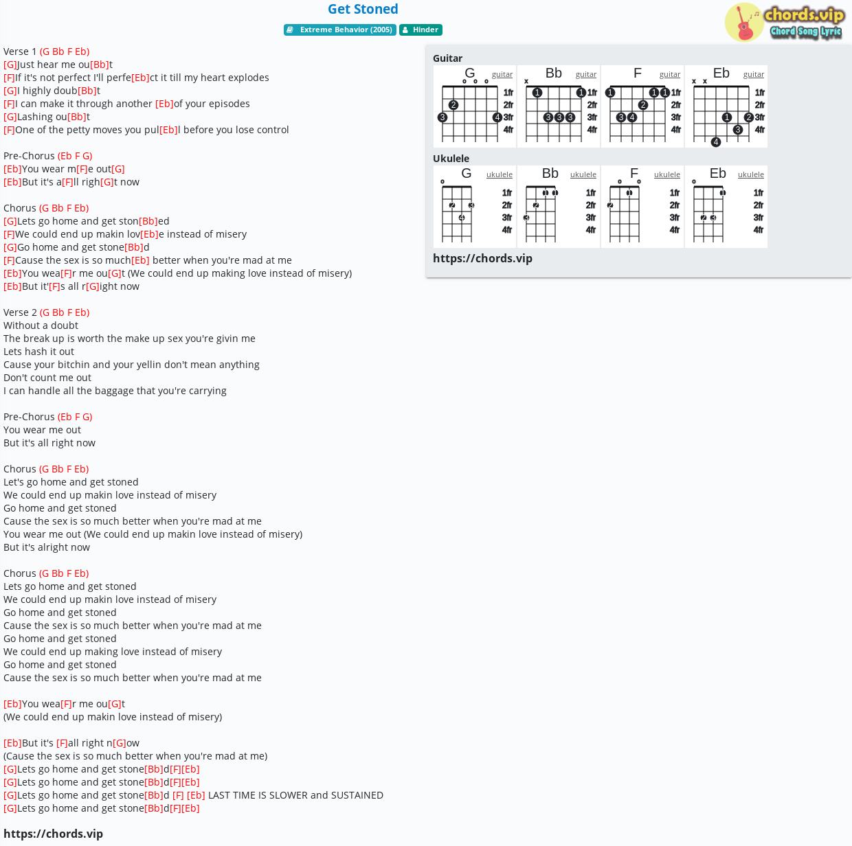 Chord Get Stoned Hinder Tab Song Lyric Sheet Guitar Ukulele Chords Vip