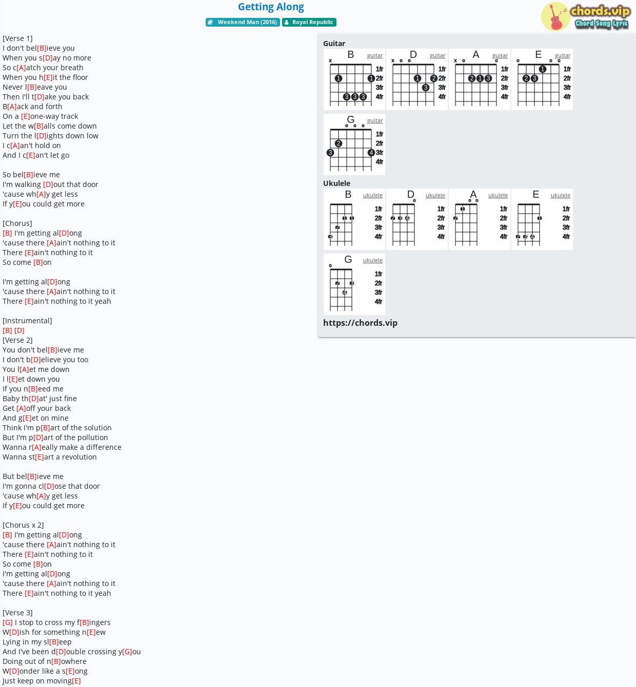 Chord Getting Along Royal Republic Tab Song Lyric Sheet Guitar Ukulele Chords Vip