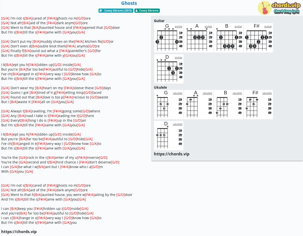 Chord Ghosts Casey Abrams Tab Song Lyric Sheet Guitar Ukulele Chords Vip