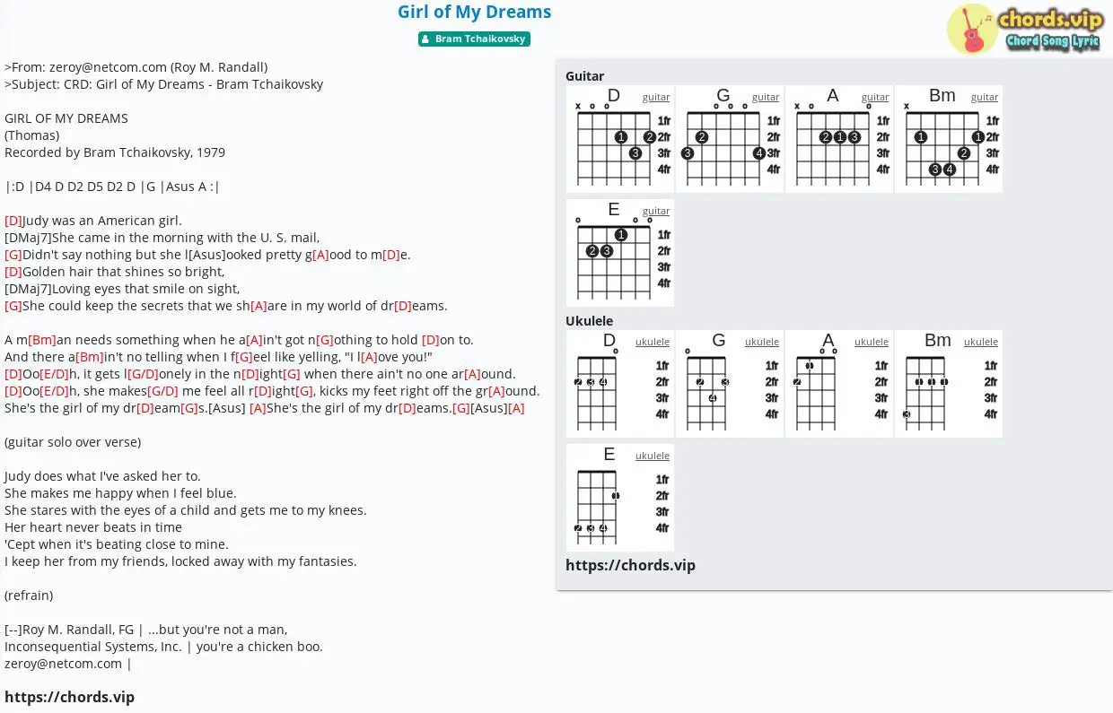 Chord Girl Of My Dreams Tab Song Lyric Sheet Guitar Ukulele Chords Vip