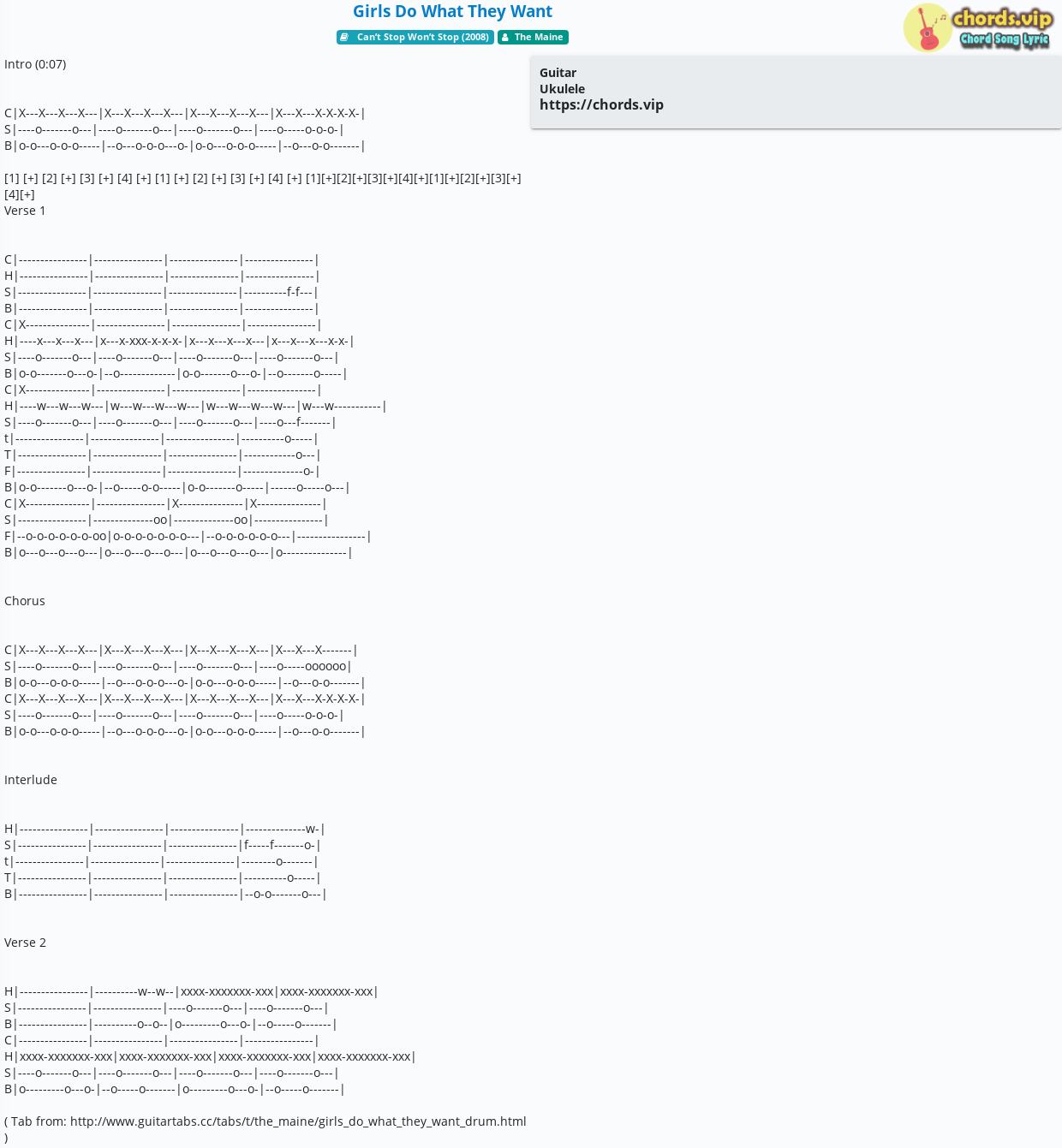 Chord Girls Do What They Want The Maine Tab Song Lyric Sheet Guitar Ukulele Chords Vip