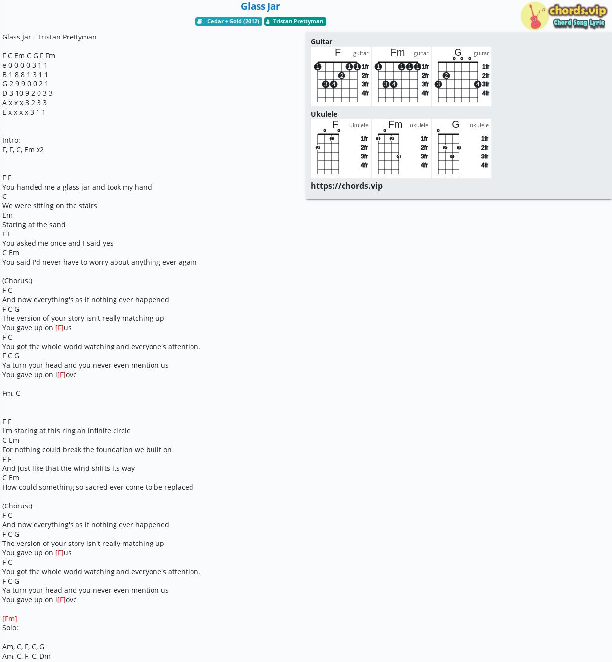 Chord: Glass Jar - Tristan Prettyman - tab, song lyric, sheet, guitar