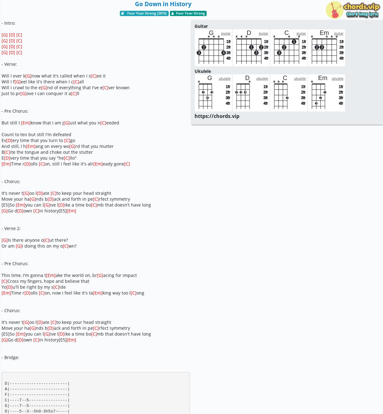 Chord Go Down In History Four Year Strong Tab Song Lyric Sheet Guitar Ukulele Chords Vip