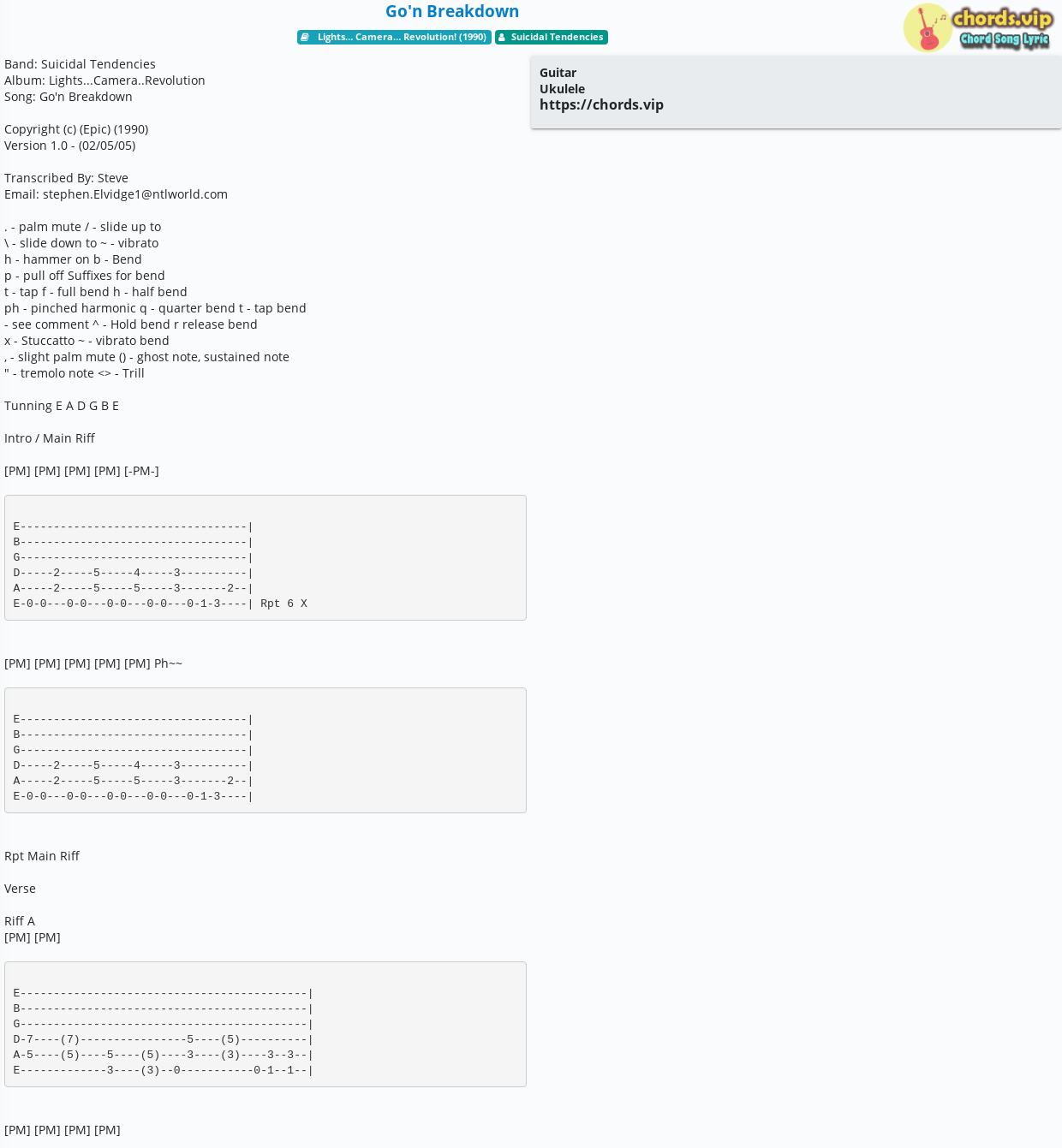 Chord Go N Breakdown Suicidal Tendencies Tab Song Lyric Sheet Guitar Ukulele Chords Vip