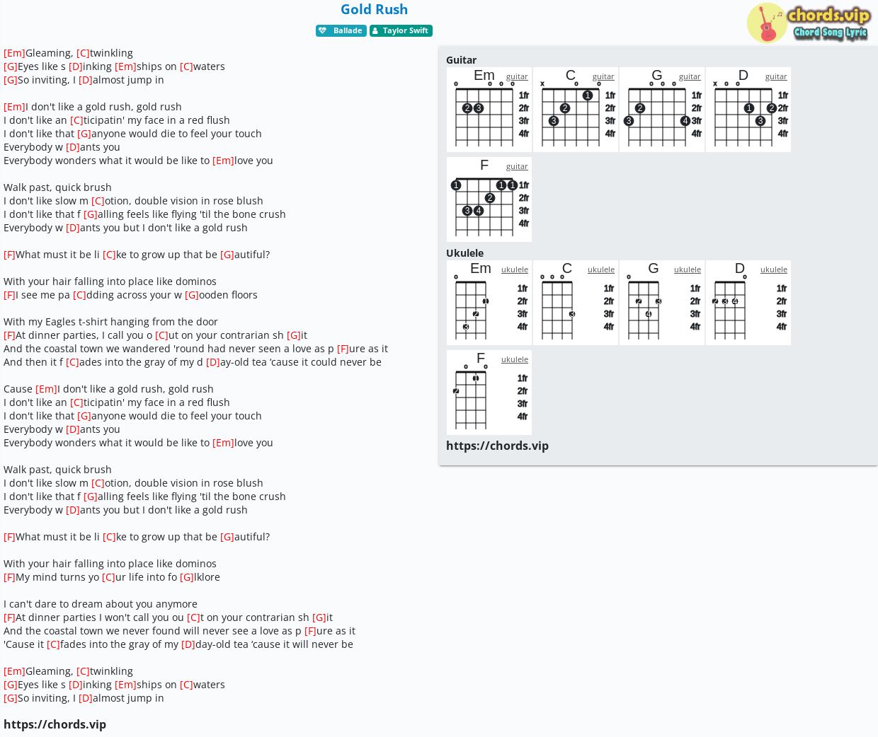 Chord: Gold Rush - tab, song lyric, sheet, guitar, ukulele | chords.vip