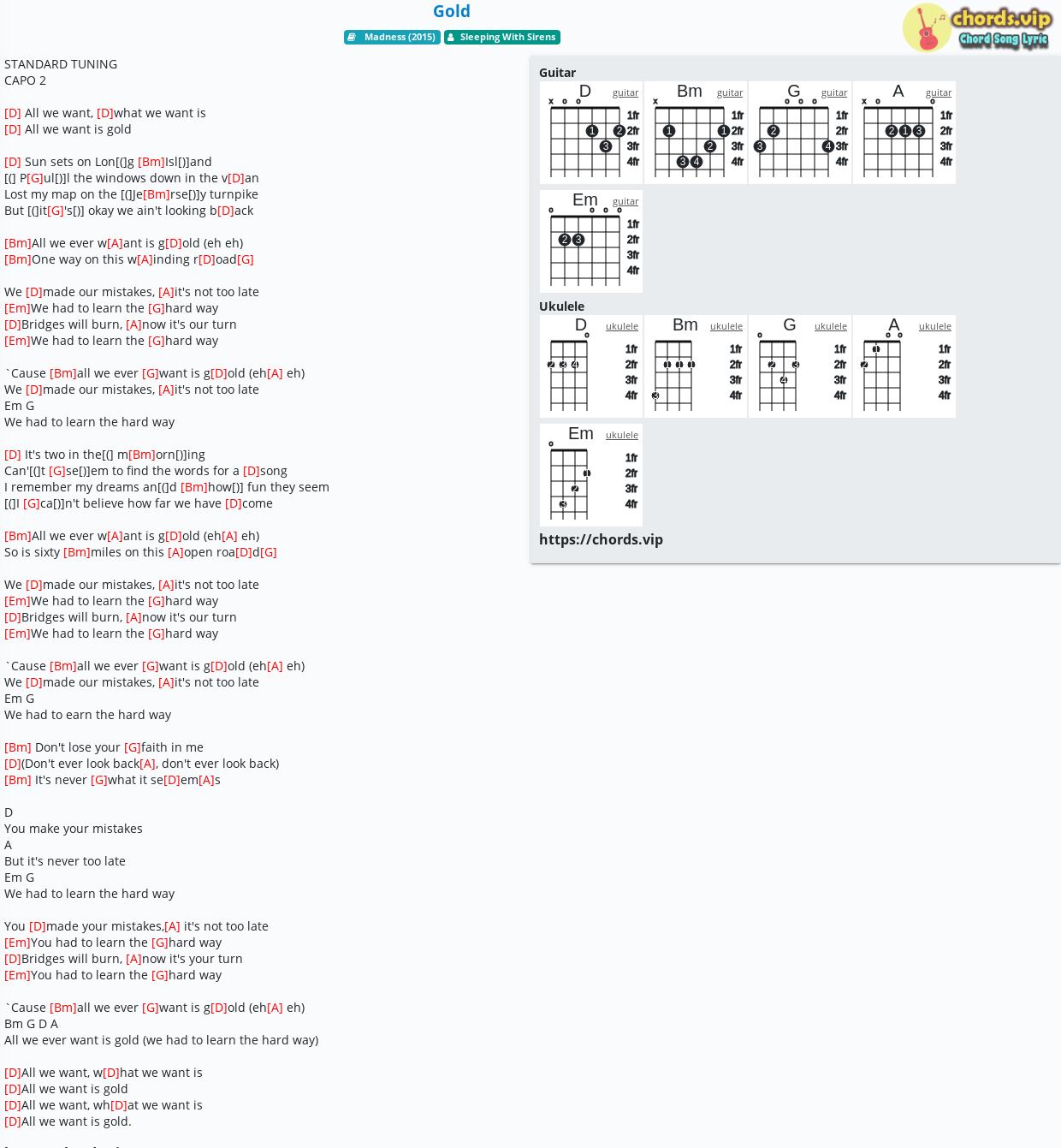 Chord Gold Sleeping With Sirens Tab Song Lyric Sheet Guitar Ukulele Chords Vip