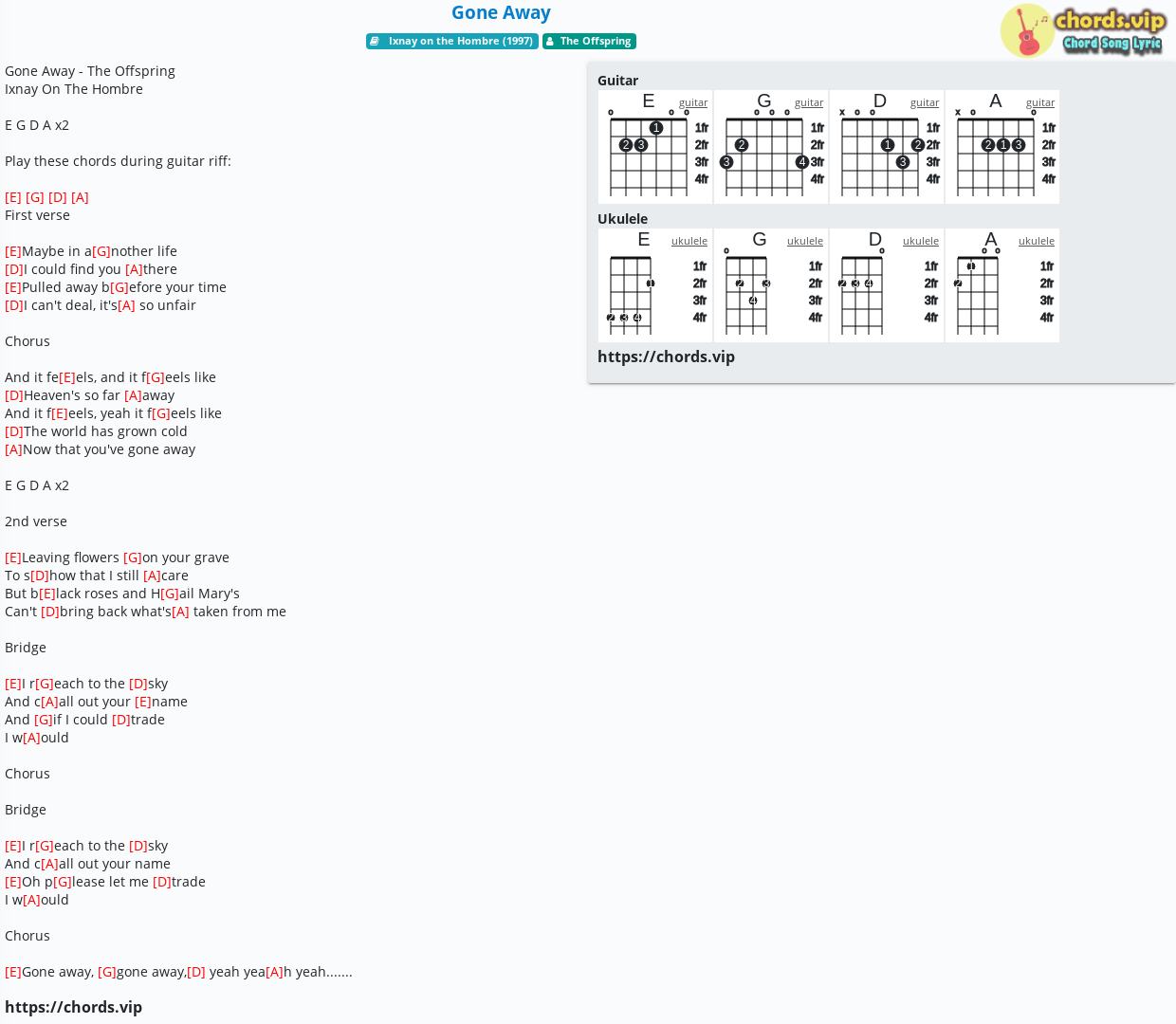 Chord Gone Away The Offspring Tab Song Lyric Sheet Guitar Ukulele Chords Vip Chord Gone Away The Offspring Tab Song Lyric Sheet Guitar Ukulele Chords Vip
