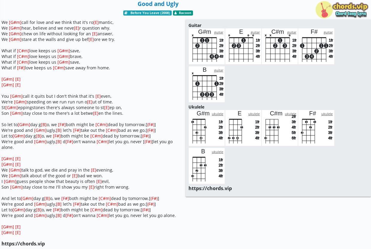 Chord Good And Ugly Racoon Tab Song Lyric Sheet Guitar Ukulele Chords Vip Chord Good And Ugly Racoon Tab Song Lyric Sheet Guitar Ukulele Chords Vip