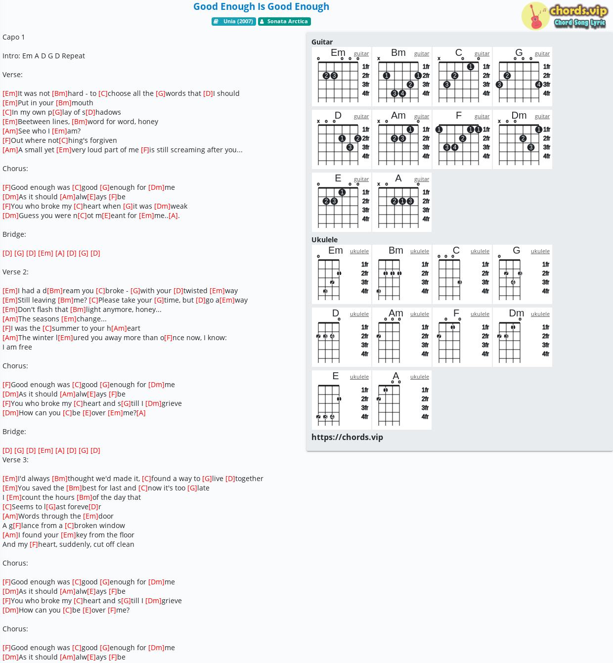 Chord Good Enough Is Good Enough Sonata Arctica Tab Song Lyric Sheet Guitar Ukulele Chords Vip