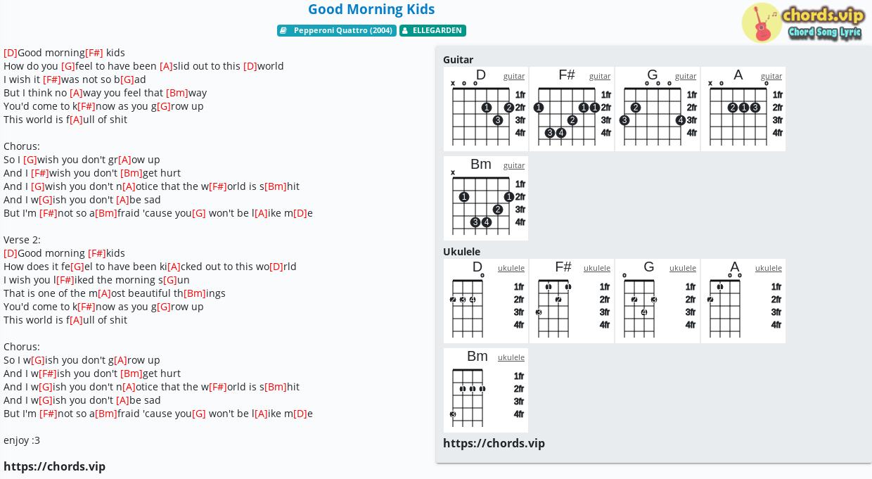 Chord Good Morning Kids Ellegarden Tab Song Lyric Sheet Guitar Ukulele Chords Vip