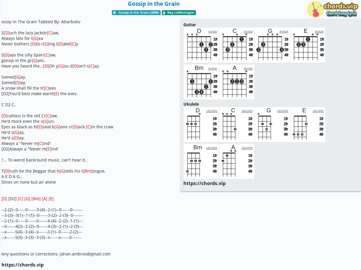 Chord Gossip In The Grain Ray Lamontagne Tab Song Lyric Sheet Guitar Ukulele Chords Vip