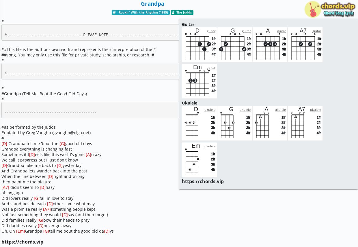 Grandpa (Tell Me 'Bout The Good Old Days) (Guitar Chords/Lyrics)