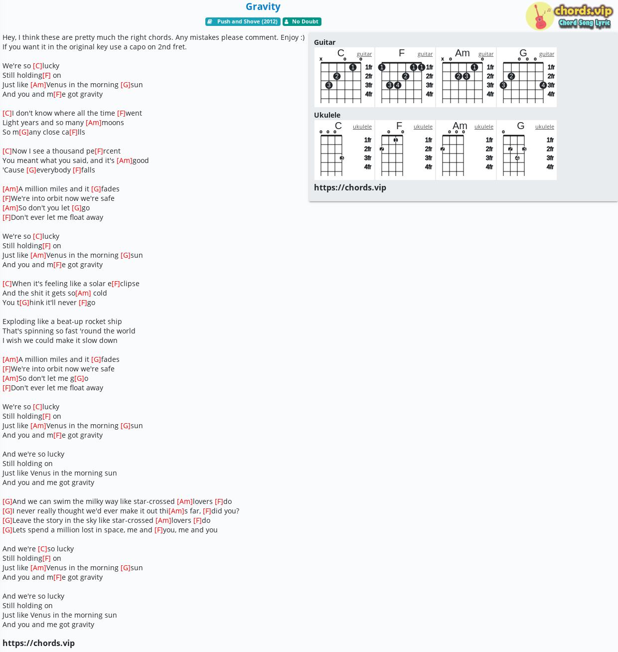 Chord Gravity No Doubt Tab Song Lyric Sheet Guitar Ukulele Chords Vip