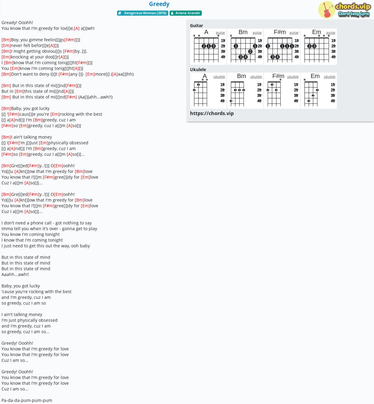 Chord Greedy Ariana Grande Tab Song Lyric Sheet Guitar Ukulele Chords Vip