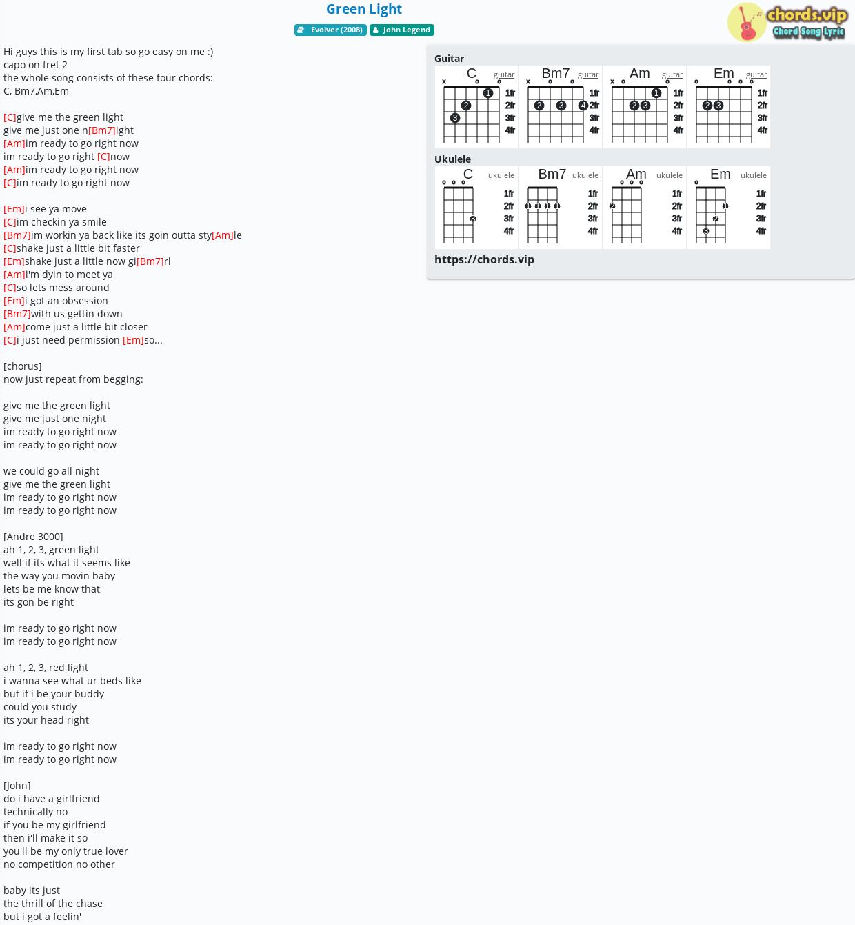 Chord Green Light John Legend Tab Song Lyric Sheet Guitar Ukulele Chords Vip