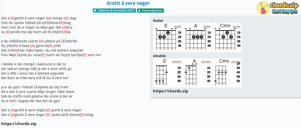 Chord Greitt A Vere Neger Vassendgutane Tab Song Lyric Sheet Guitar Ukulele Chords Vip