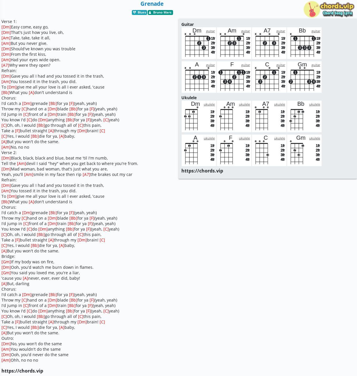 Chords grenade Grenade Piano