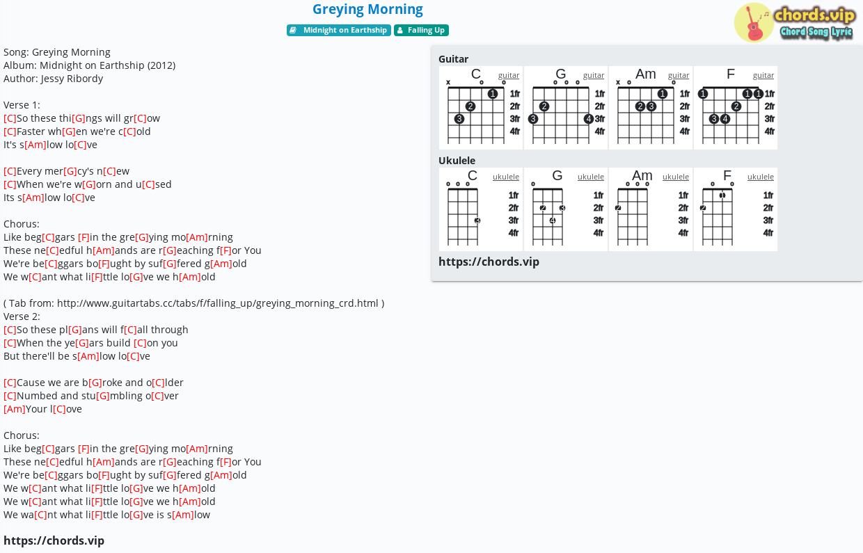 Chord Greying Morning Falling Up Tab Song Lyric Sheet Guitar Ukulele Chords Vip