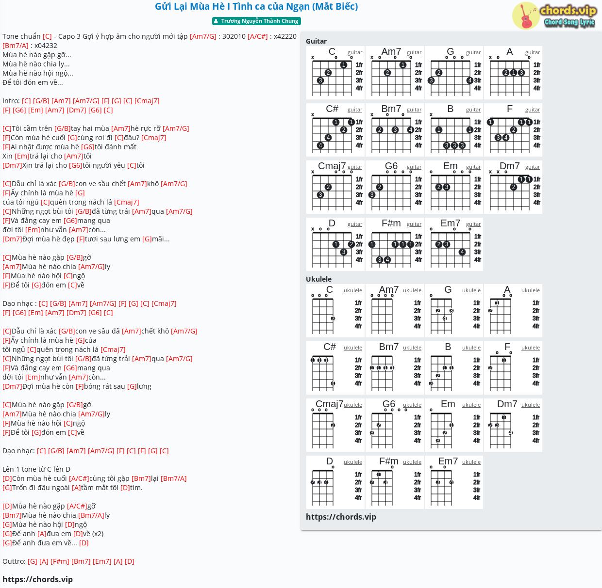 Chord Gửi Lại Mua He I Tinh Ca Của Ngạn Mắt Biếc Trương Nguyễn Thanh Chung Tab Song Lyric Sheet Guitar Ukulele Chords Vip