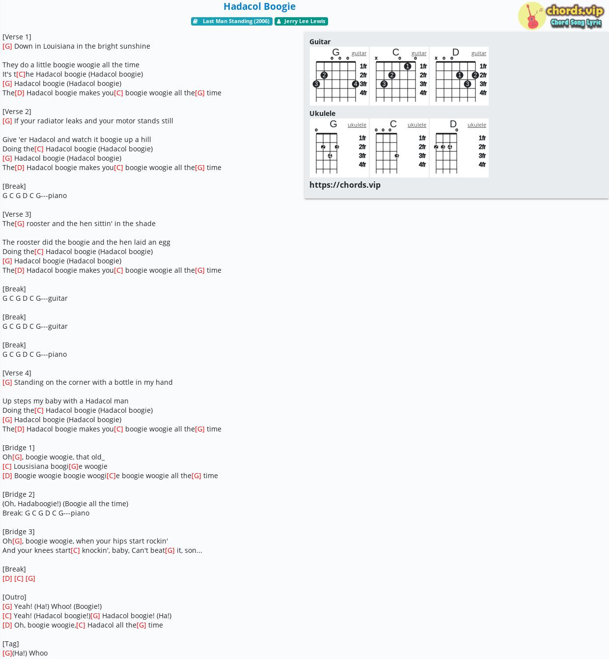 Chord Hadacol Boogie tab, song lyric, sheet, guitar, ukulele chords.vip