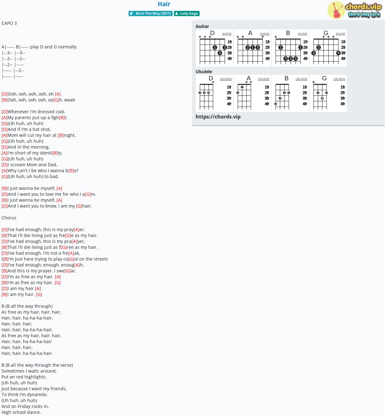 Chord: Hair - Lady Gaga - tab, song lyric, sheet, guitar, ukulele | chords .vip Chord: Hair - Lady Gaga - tab, song lyric, sheet, guitar, ukulele | chords .vip
