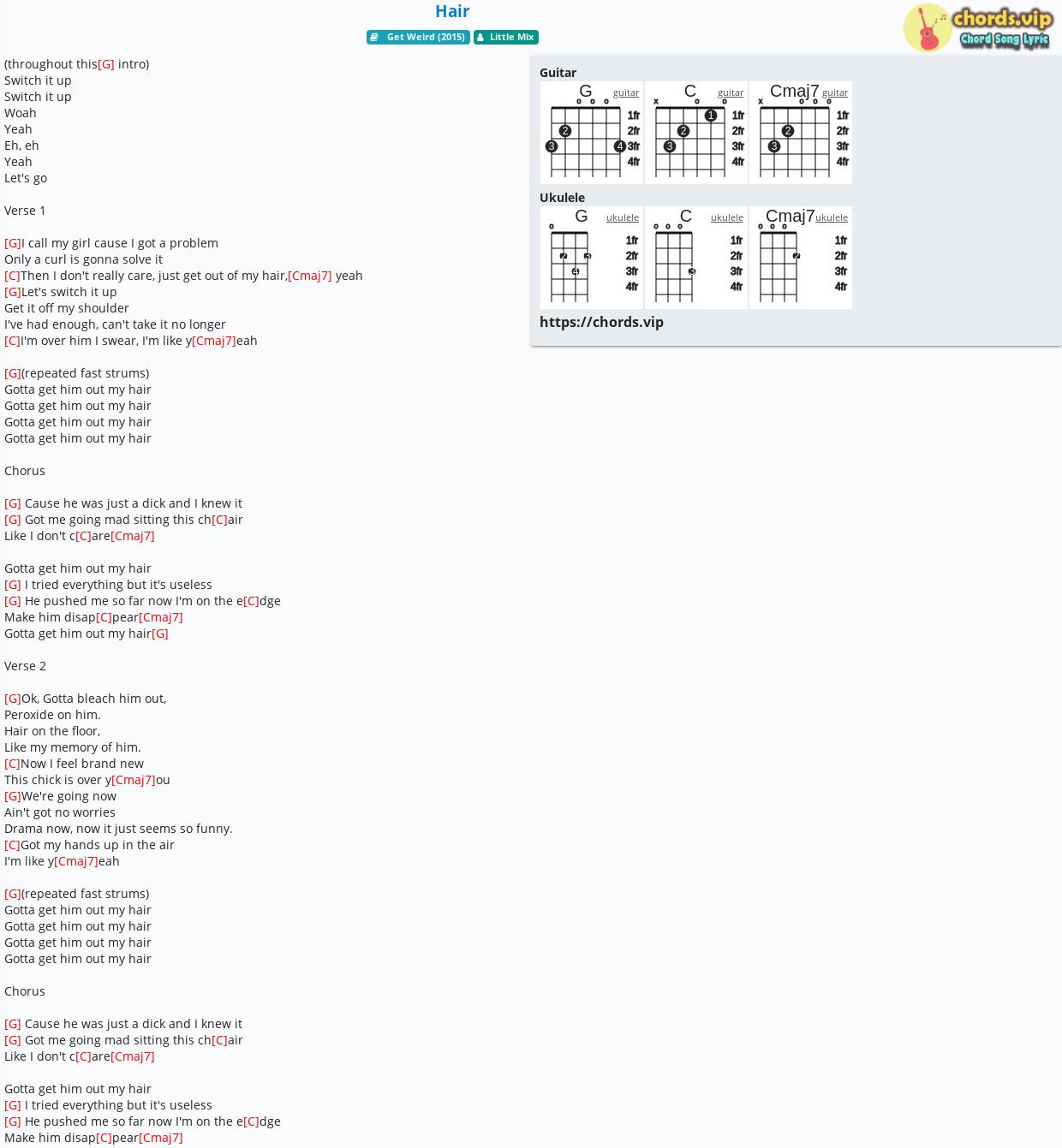 Chord: Hair - Little Mix - tab, song lyric, sheet, guitar, ukulele | Chord: Hair - Little Mix - tab, song lyric, sheet, guitar, ukulele |