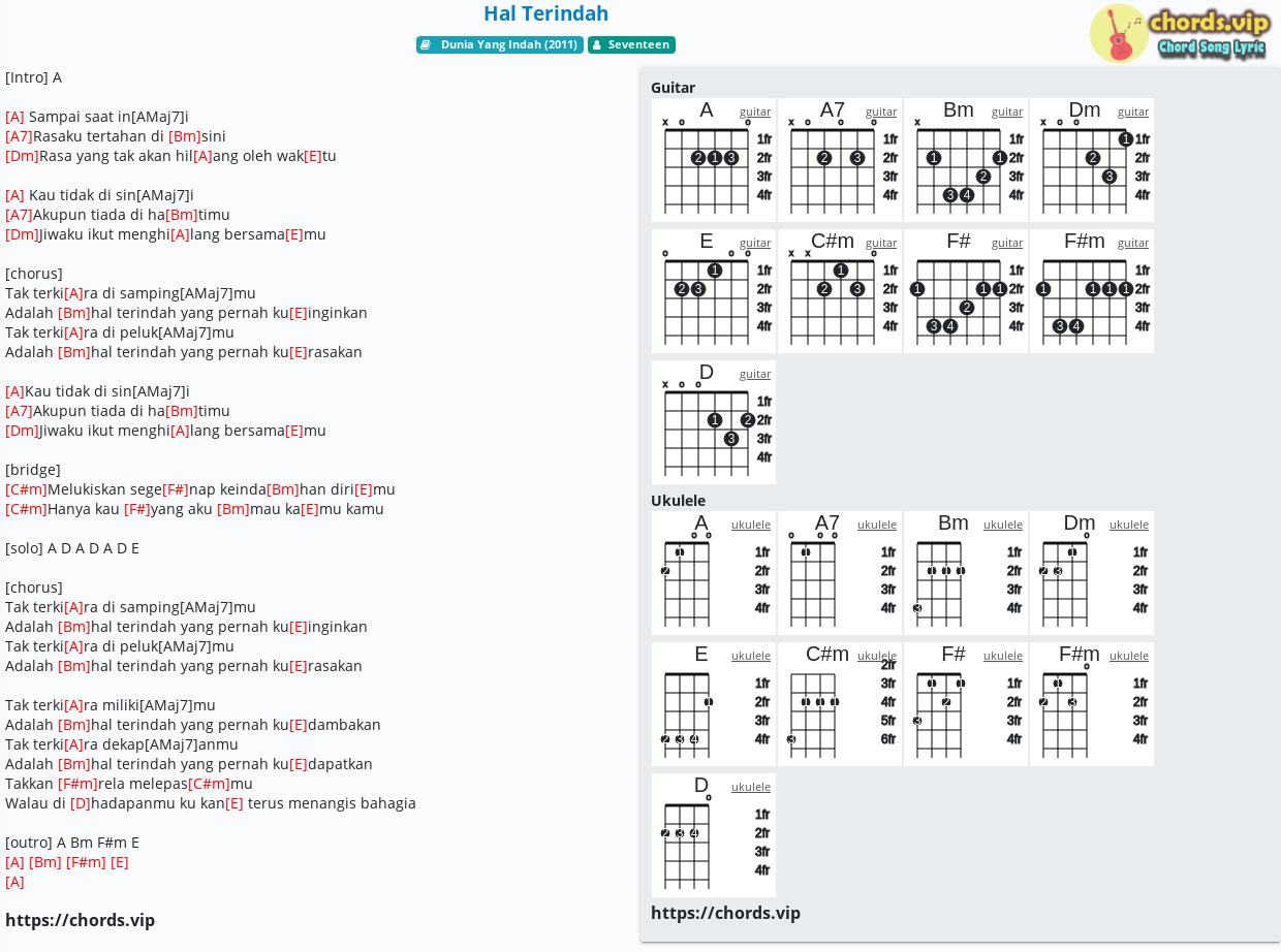 Chord: Hal Terindah - Seventeen - tab, song lyric, sheet, guitar