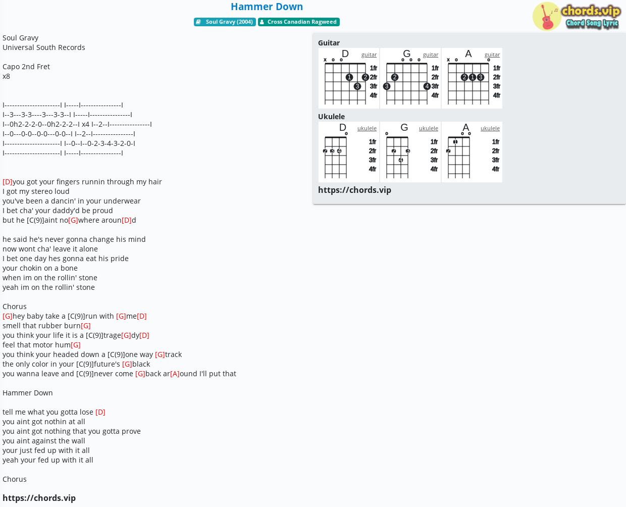 Chord Hammer Down Cross Canadian Ragweed Tab Song Lyric Sheet Guitar Ukulele Chords Vip
