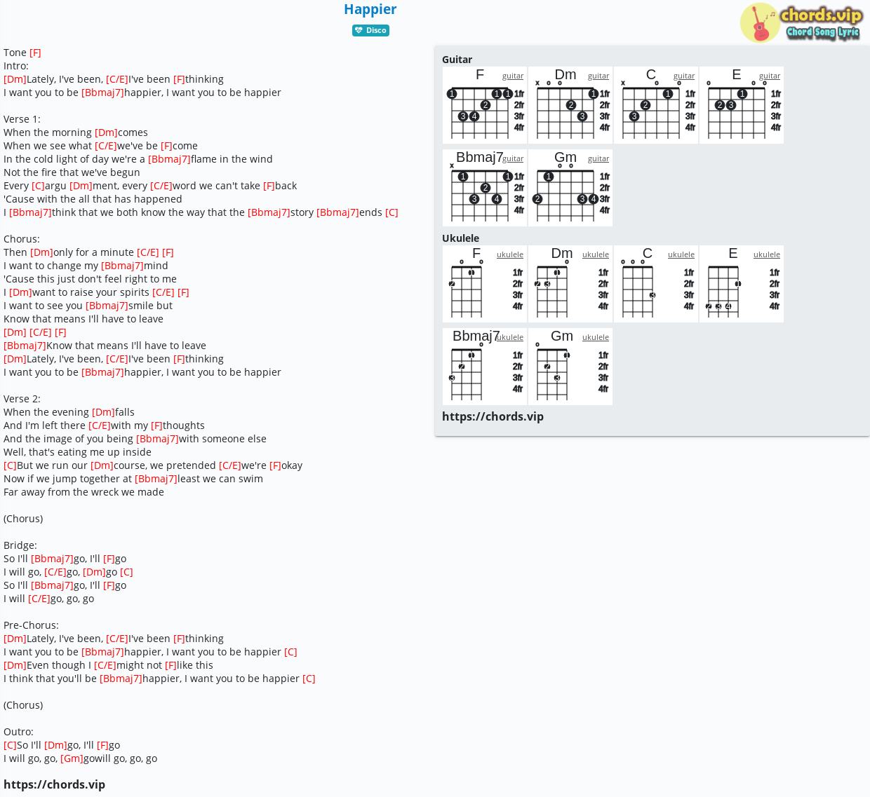Chord: Happier - tab, song lyric, sheet, guitar, ukulele | chords.vip