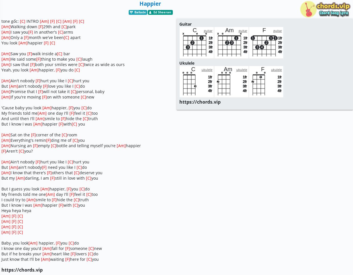 Chord: Happier - tab, song lyric, sheet, guitar, ukulele | chords.vip