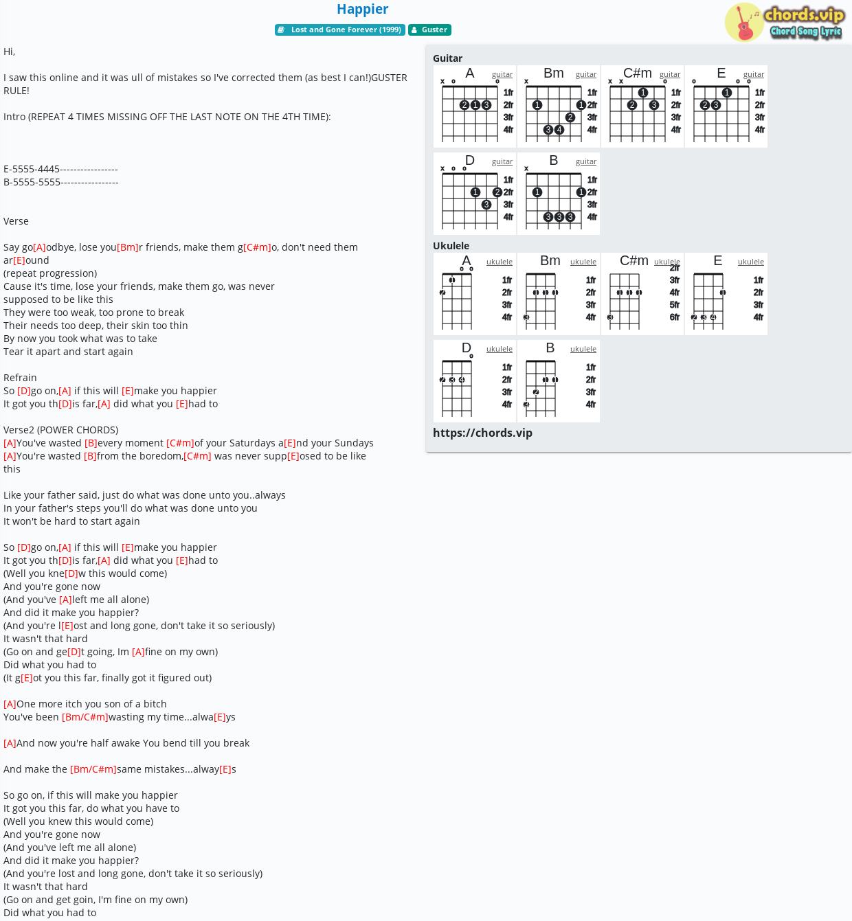 Happier ukulele chords