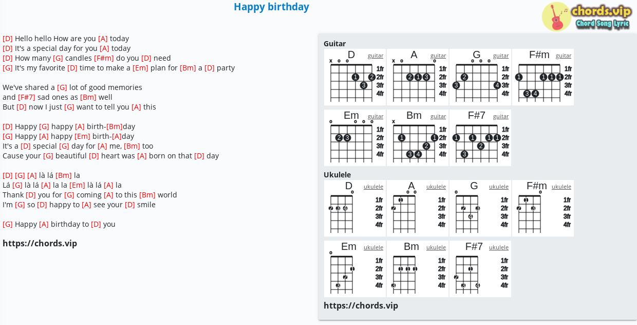 Chord Happy Birthday Nhạc Ngoại Tab Song Lyric Sheet Guitar Ukulele Chords Vip