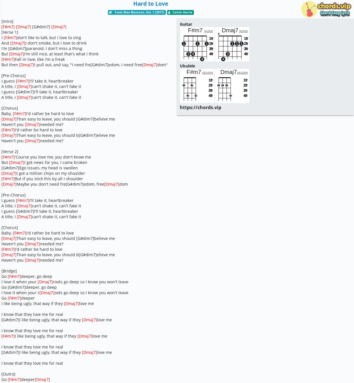 Chord Hard To Love Calvin Harris Tab Song Lyric Sheet Guitar Ukulele Chords Vip