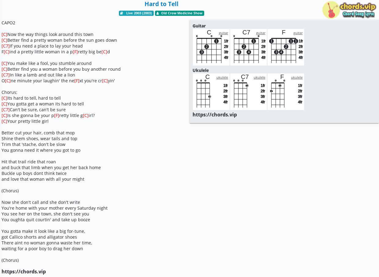 Chord Hard To Tell Old Crow Medicine Show Tab Song Lyric Sheet Guitar Ukulele Chords Vip