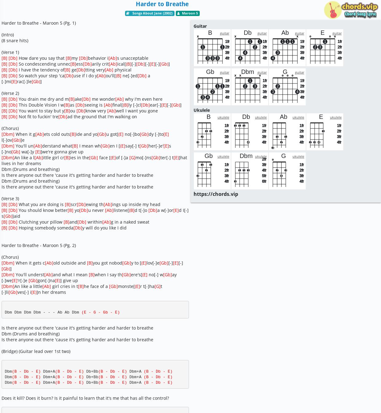 Chord Harder To Breathe Maroon 5 Tab Song Lyric Sheet Guitar Ukulele Chords Vip