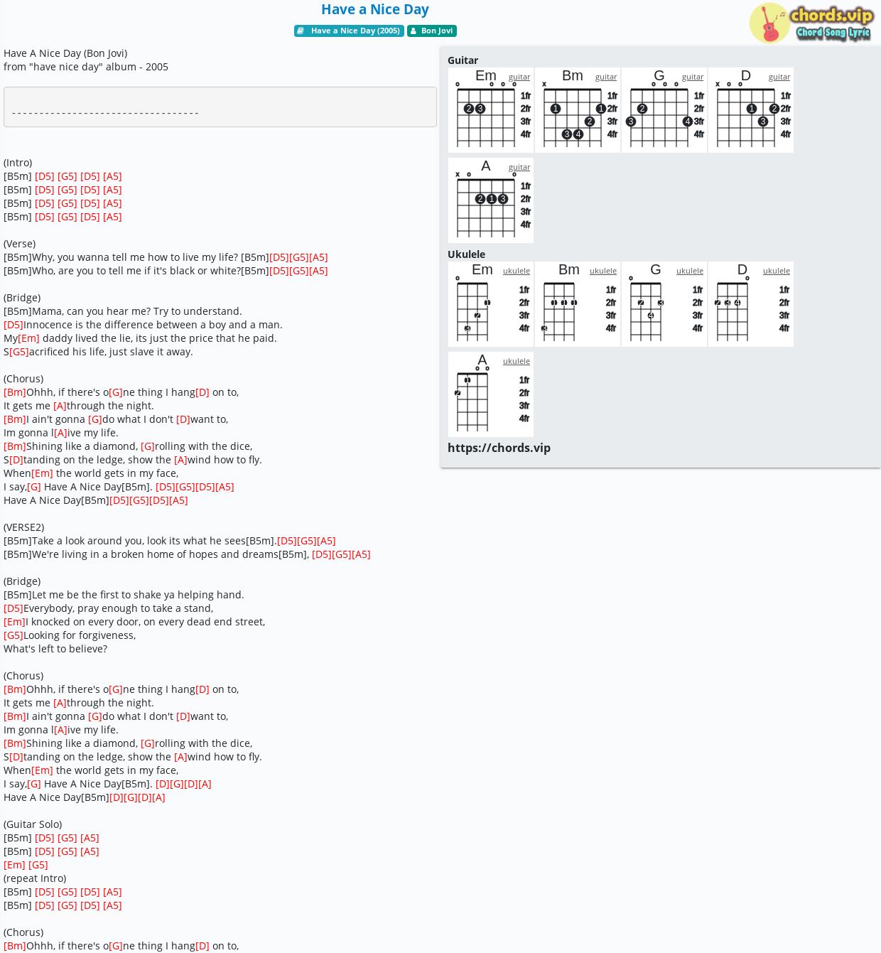 Chord Have A Nice Day Bon Jovi Tab Song Lyric Sheet Guitar Ukulele Chords Vip