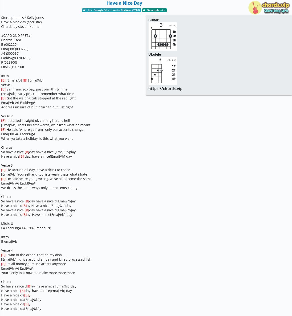 Chord Have A Nice Day Stereophonics Tab Song Lyric Sheet Guitar Ukulele Chords Vip