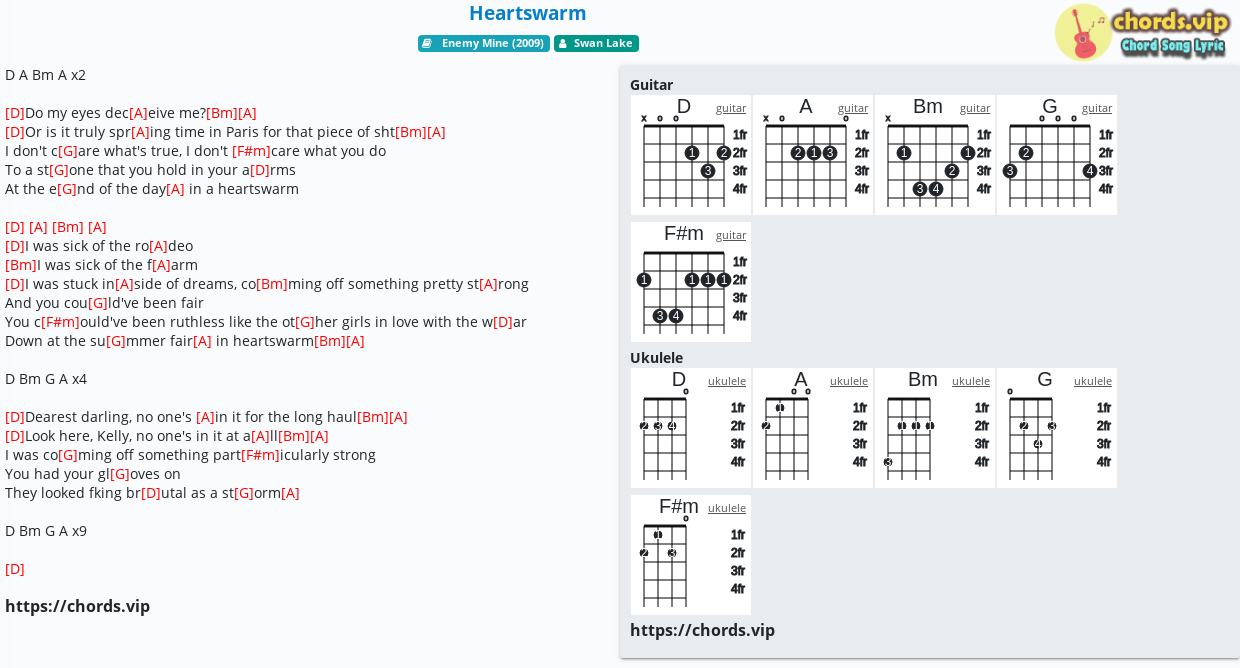 Chord Heartswarm Swan Lake Tab Song Lyric Sheet Guitar Ukulele Chords Vip